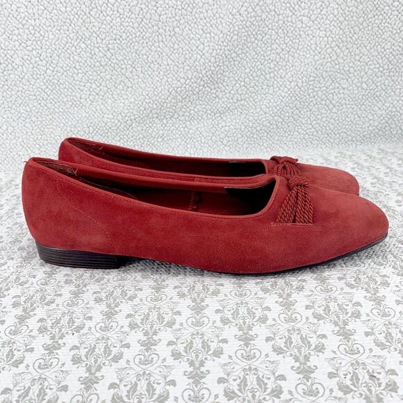Vintage Unisa Womens Red Suede Flats Slip On Shoes Size 9.5B Roped Bow - Picture 15 of 16